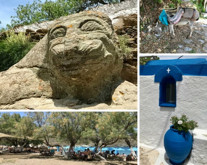 Le lion de Kea &ndash; un &acirc;ne sur un sentier de randonn&eacute;e &ndash; la plage d&rsquo;Otzias - Ioulida