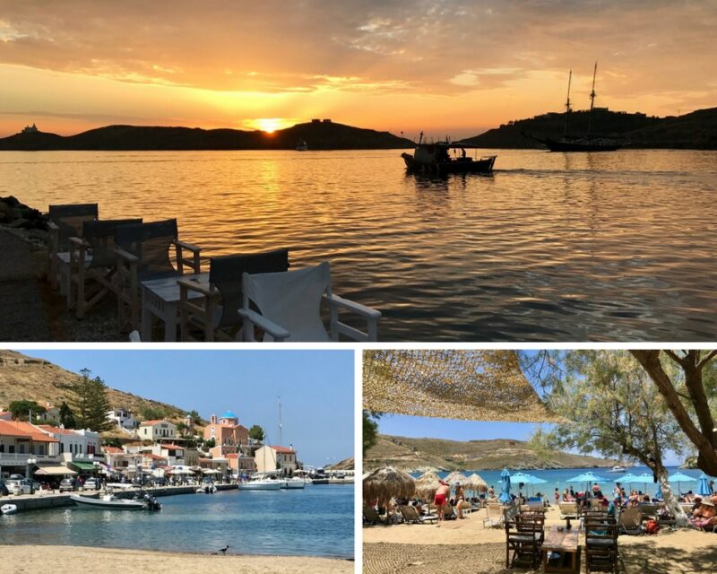 Coucher de soleil &agrave; Vourkari &ndash; port de Korissia &ndash; Plage d&rsquo;Otzias