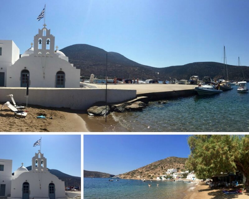 La plage de Vathy et le monastère de Taxiarchis