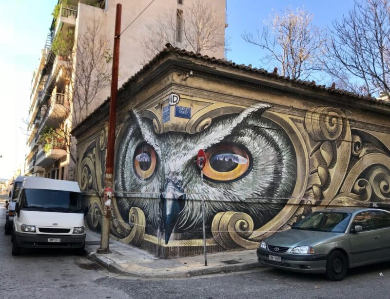 Street-art &agrave; athenes - Le graffiti de la chouette &agrave; Ath&egrave;nes par Achilles WD