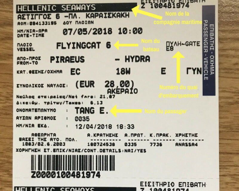 Comprendre un billet de ferry - ferry grece - r&eacute;server ferry grece