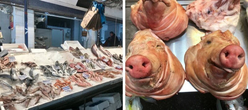 Etals poissons et boucherie au marché Kapani, à faire a thessalonique