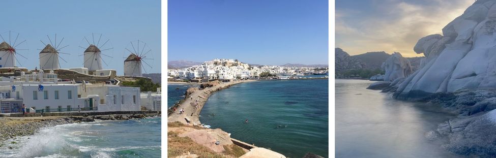 Moulins de Mykonos, Chora &agrave; Naxos, Kolimpithres &agrave; Paros 