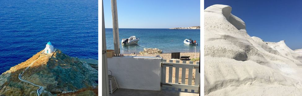 &Eacute;glise des 7 Martyrs &agrave; Sifnos, Maison de p&ecirc;cheurs &agrave; Kimolos, Sarakiniko &agrave; Milos