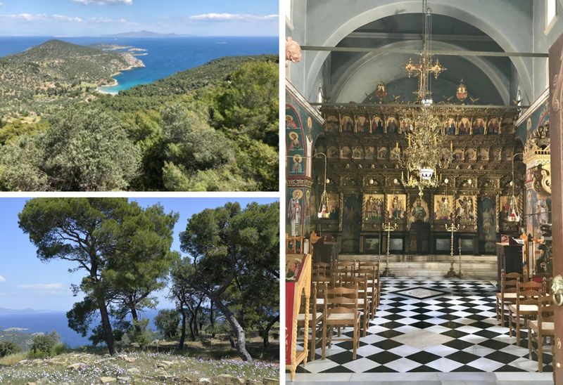 Randonn&eacute;es, paysages et &eacute;glise &agrave; Poros