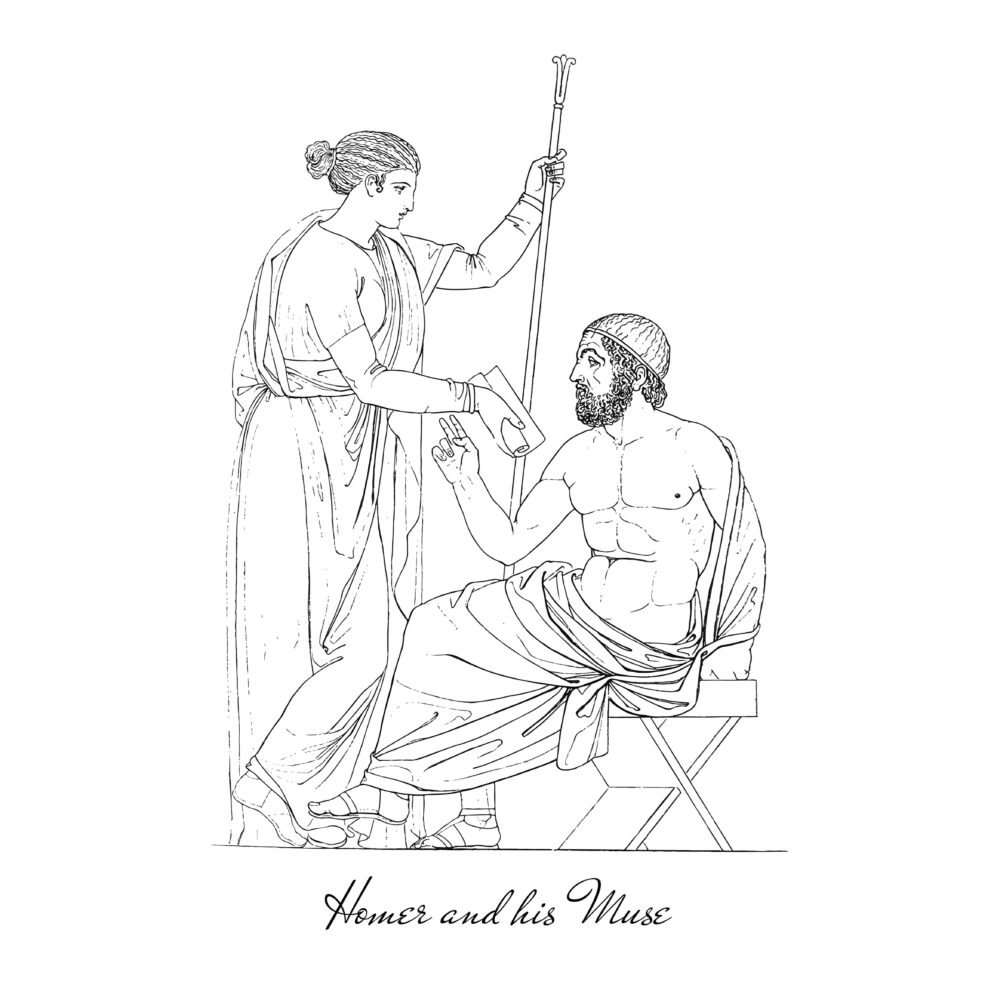Repr&eacute;sentation de Hom&egrave;re en compagnie de sa muse