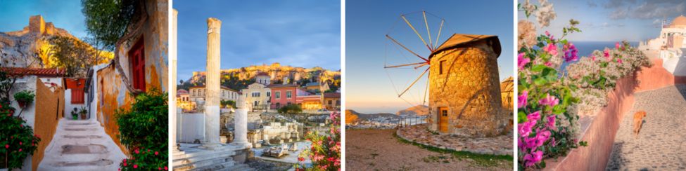 sites archeologiques et moulins avec couleurs automnales en Gr&egrave;ce