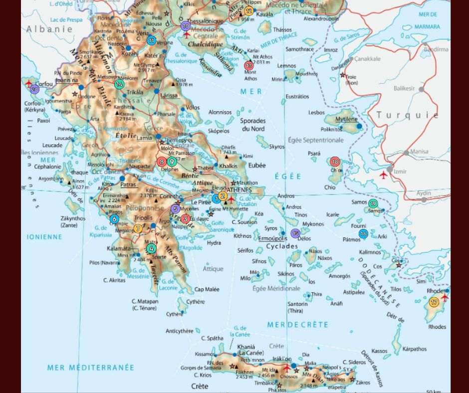 Carte des 20 sites classés UNESCO en Grèce