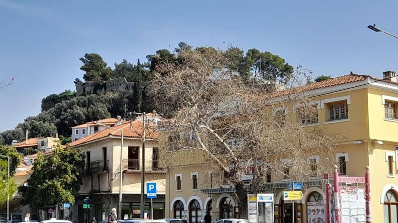 Ville de Kalamata et vue du château en arrière plan