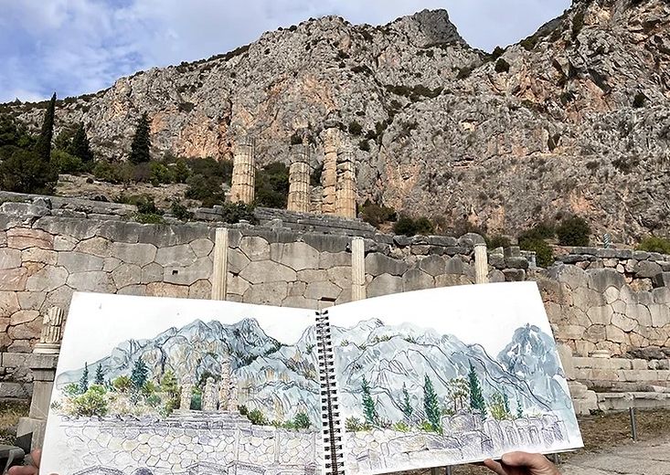 Dessin du site de Delphes 