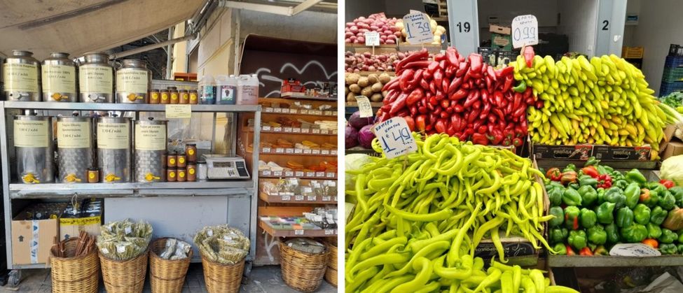 &Eacute;choppe autour du march&eacute; central vendant herbes et &eacute;pices et march&eacute; aux l&eacute;gumes 