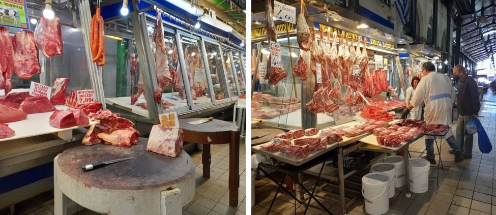 March&eacute; &agrave; la viande au march&eacute; central d'Ath&egrave;nes