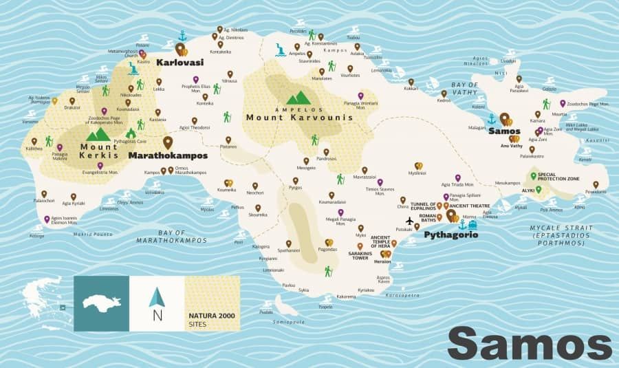 carte touristique de Samos en Gr&egrave;ce