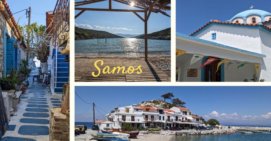 Pythagorio et sa blue street, Livadaki Beach, église blanche au dôme bleu, Kokkari