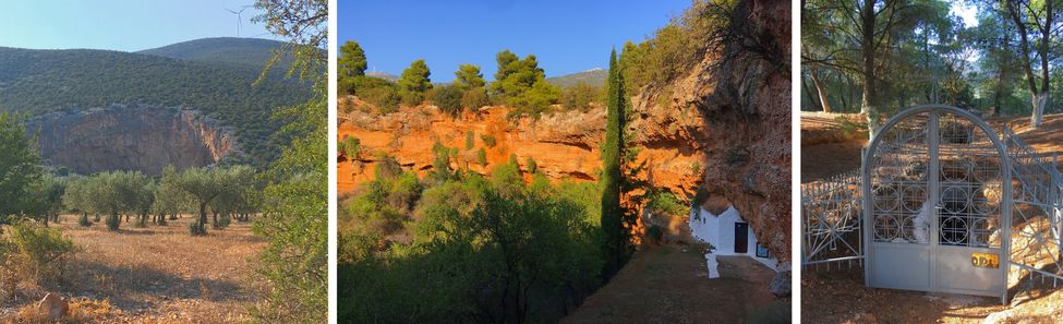 dolines de Didyma dans le Péloponnèse en Grèce, cratère avec chapelles