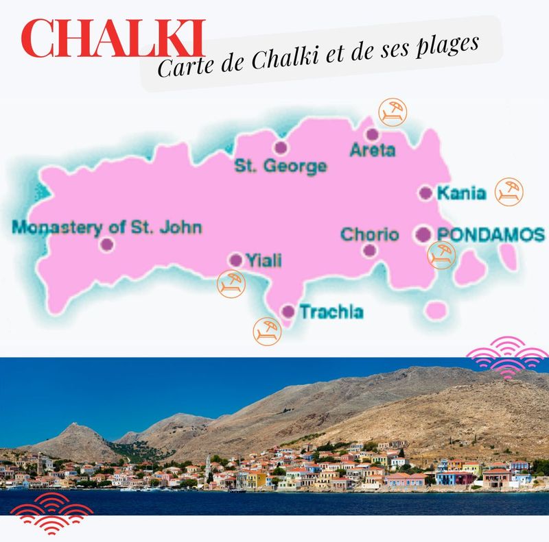Carte de Chalki - Halki Plages et villages Ile du Dodécanèse