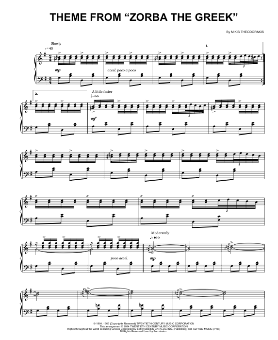 Partition de Zorba le Grec par ikis Th&eacute;odorakis