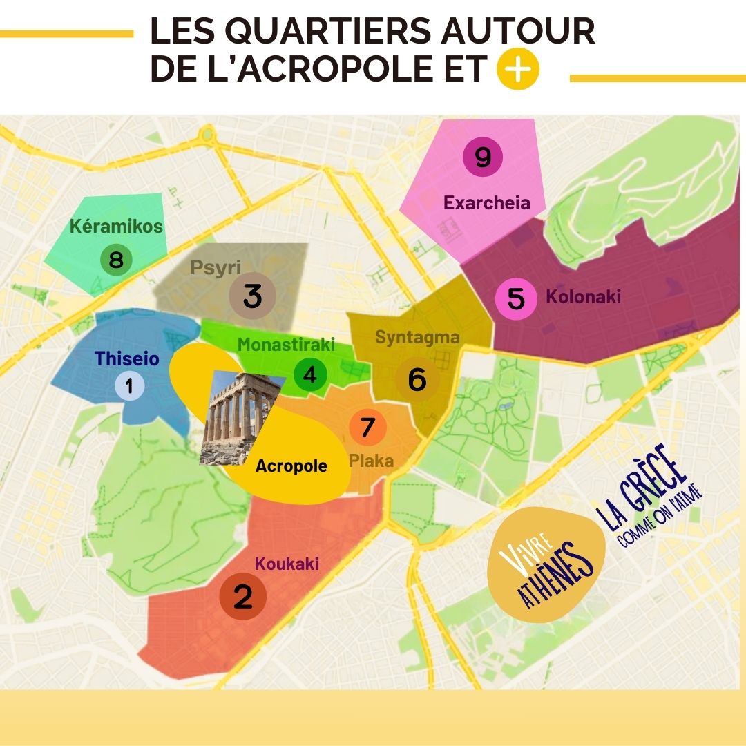 Les quartiers autour de l'Acropole &agrave; Ath&egrave;nes selon vivreathenes-preprod.biznetdev.com